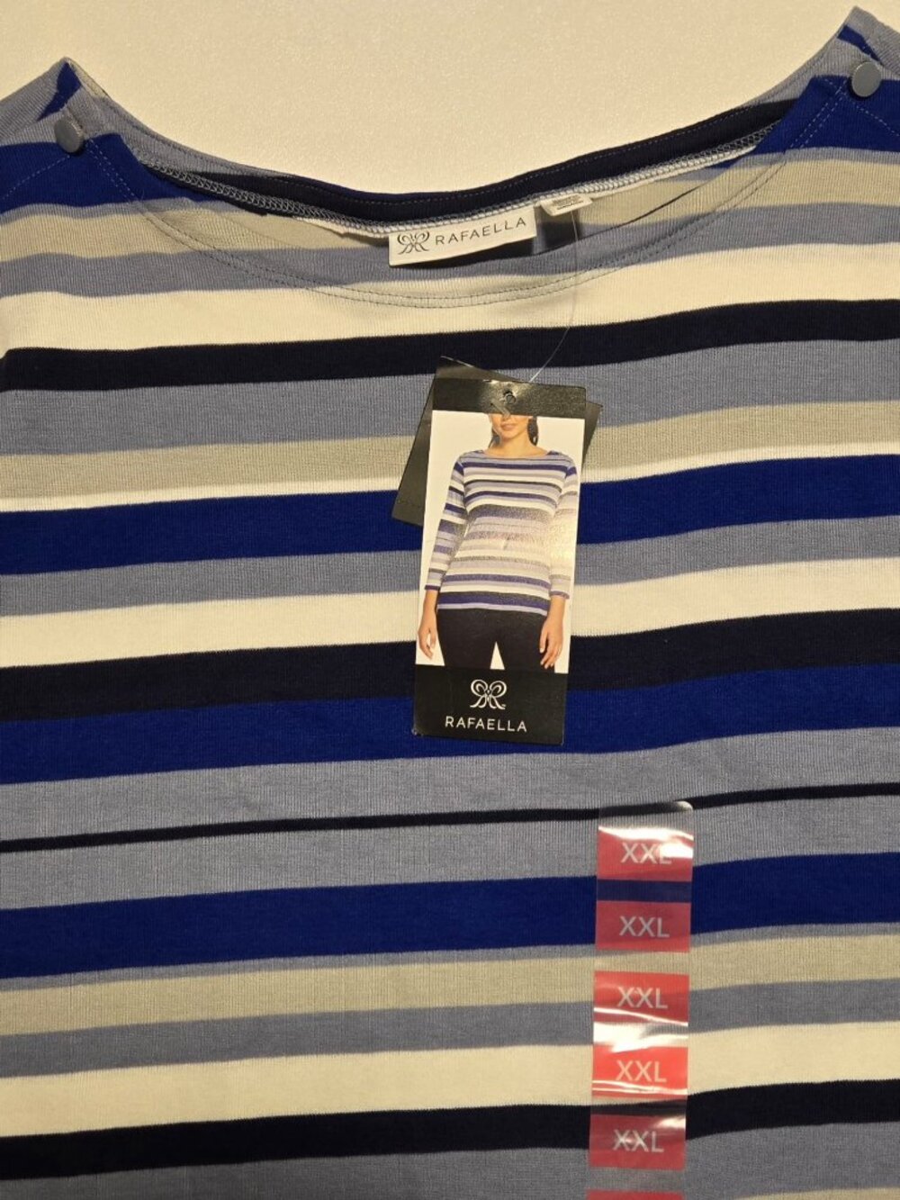 NWT Rafaella Women Cotton Striped Blouse Blue White Gray Size XXL Boat NecK - Picture 5 of 8